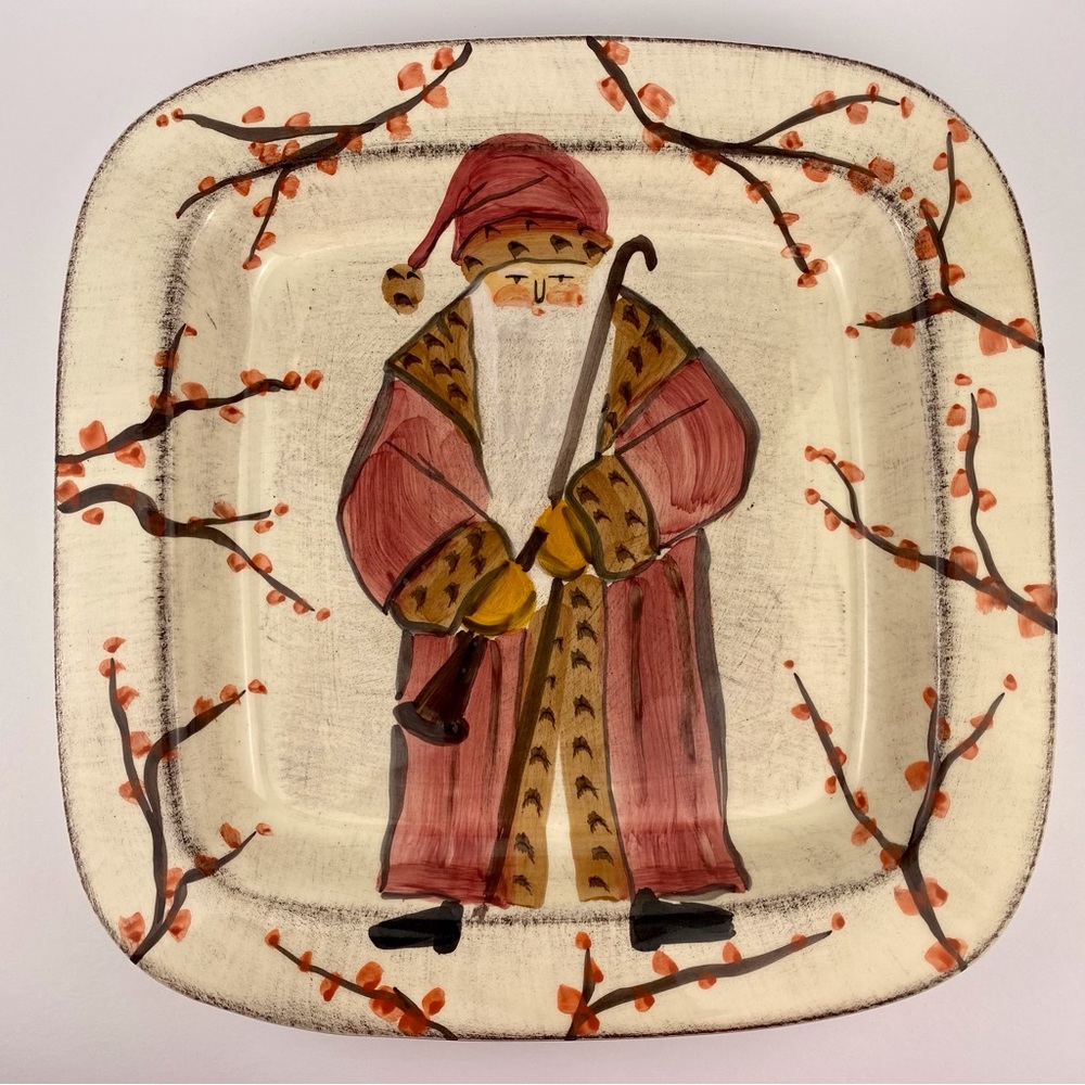 Zrike Yuletide Square Tray, large 15.5" ceramic Christmas serving tray, Italy